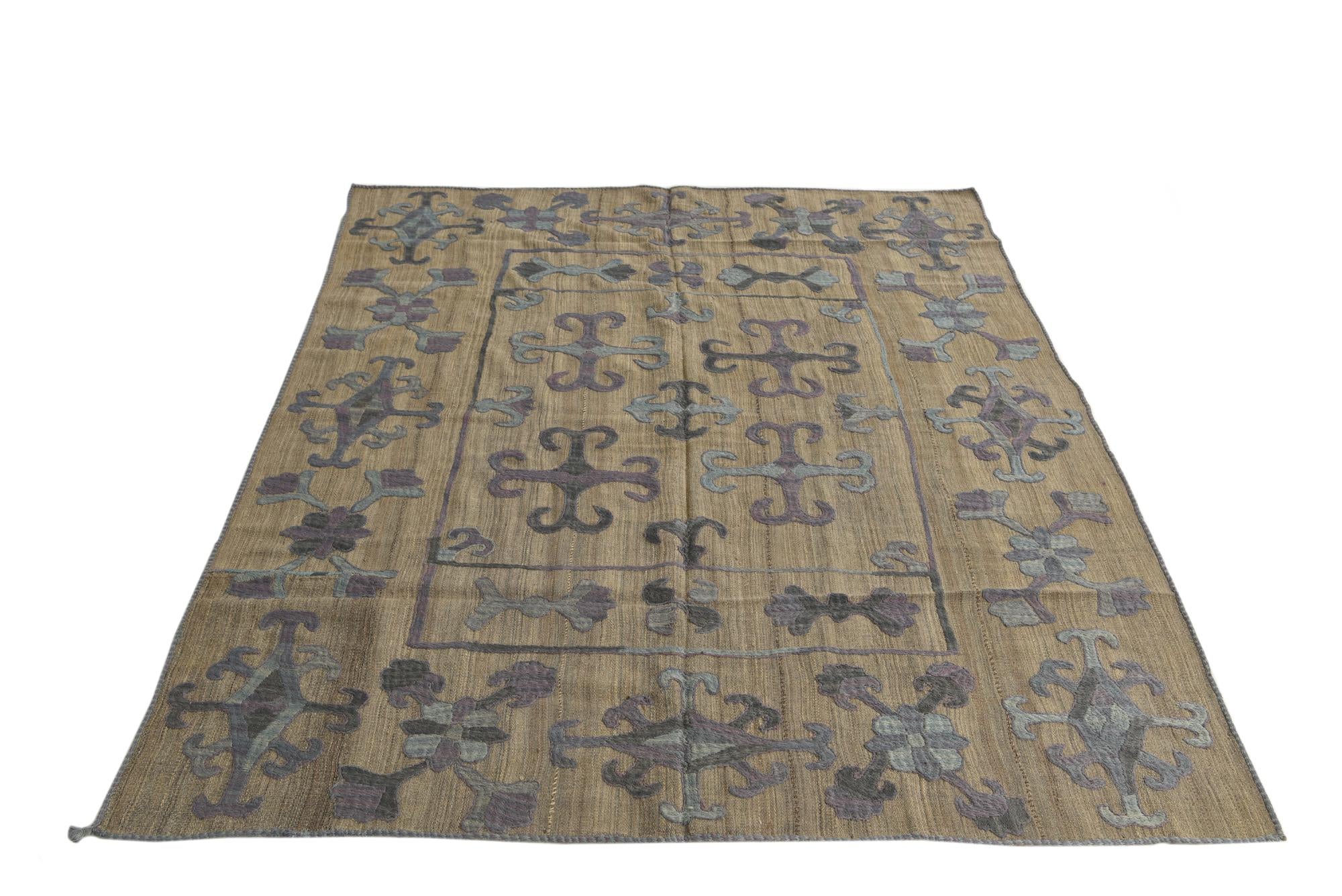 5' 4 x 6' 5 Hand Woven Kilim Suzani Wool Rug
