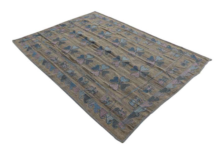 4' 10 x 6' 8 Hand Woven Kilim Suzani Wool Rug