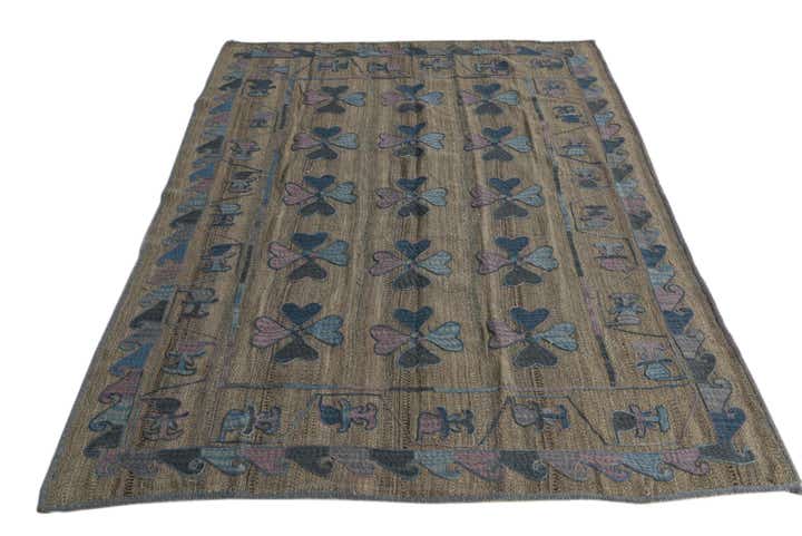 4' 10 x 6' 8 Hand Woven Kilim Suzani Wool Rug