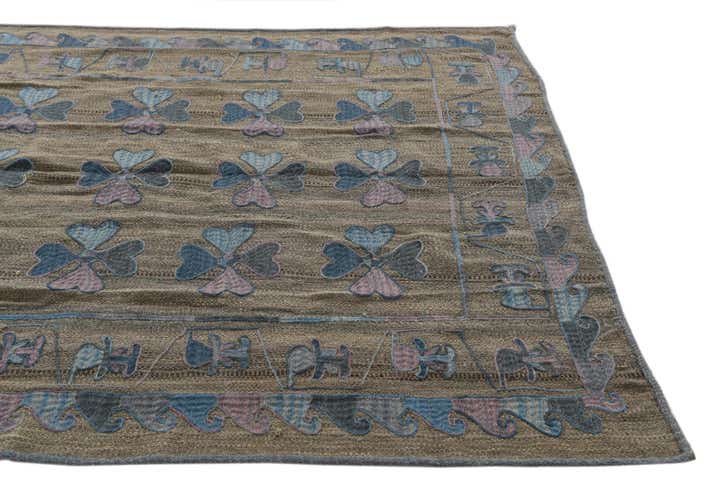 4' 10 x 6' 8 Hand Woven Kilim Suzani Wool Rug