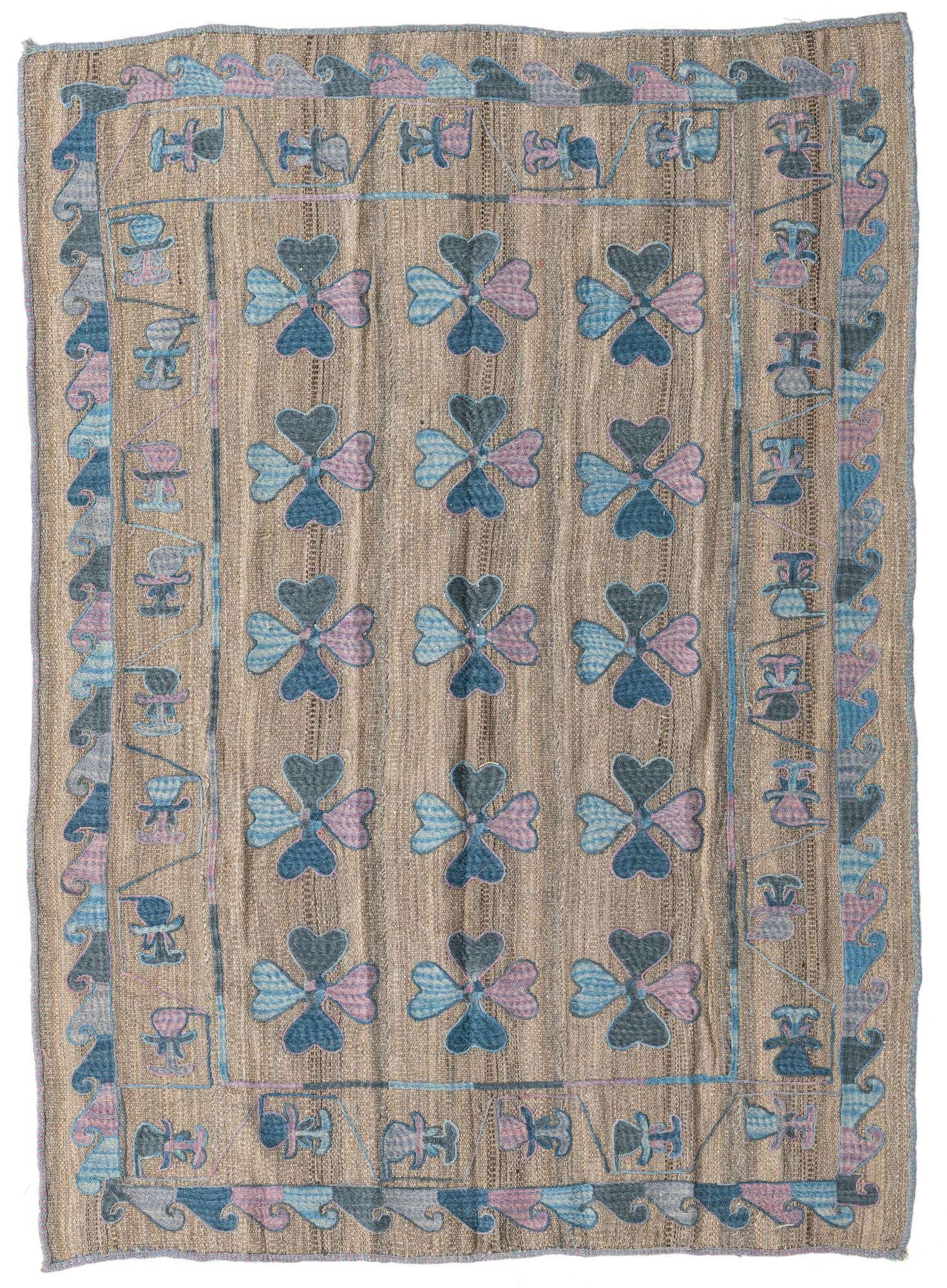 4' 10 x 6' 8 Hand Woven Kilim Suzani Wool Rug