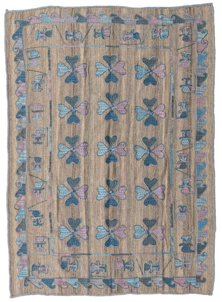 4' 10 x 6' 8 Hand Woven Kilim Suzani Wool Rug