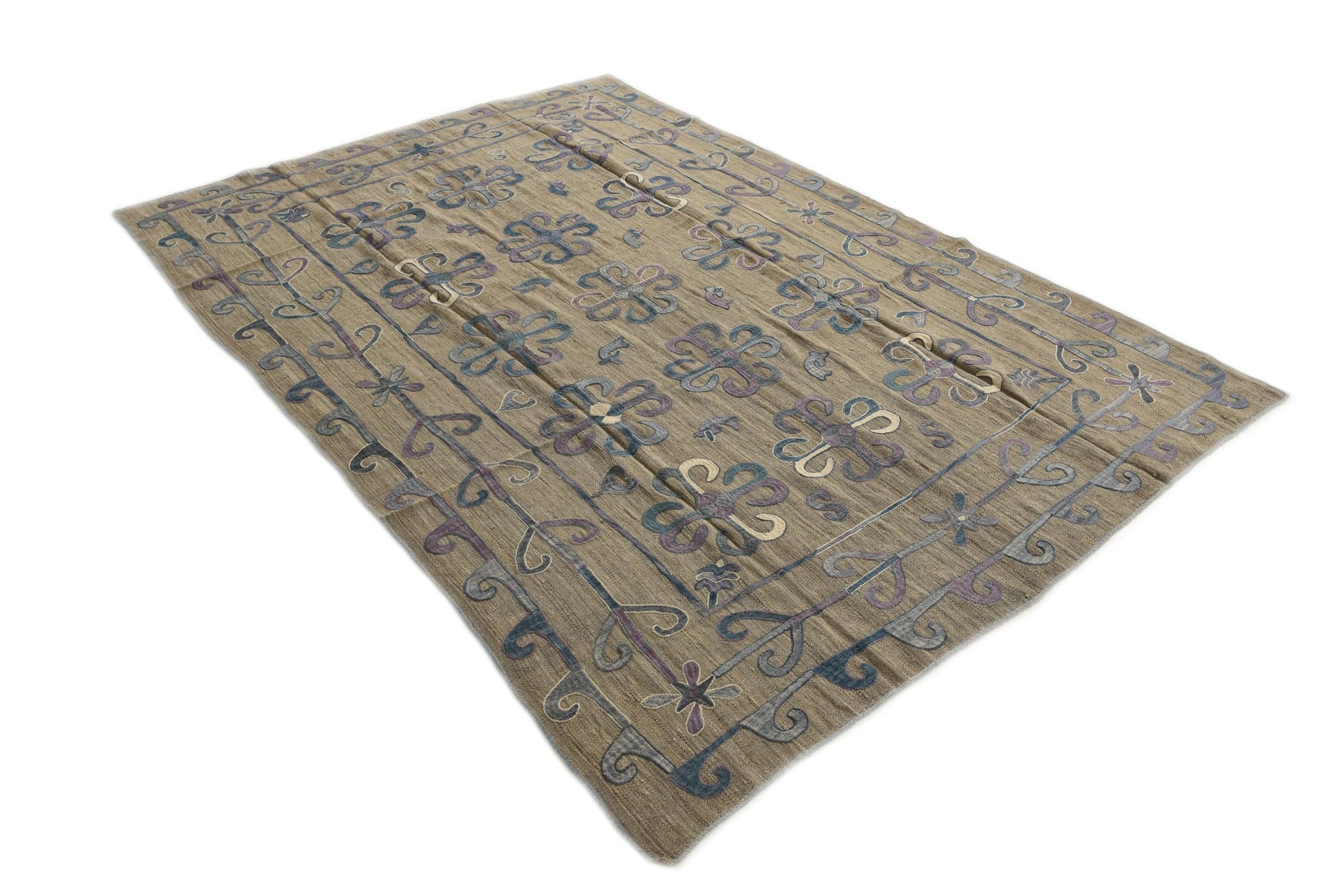 6' 4 x 9' Hand Woven Kilim Suzani Wool Rug