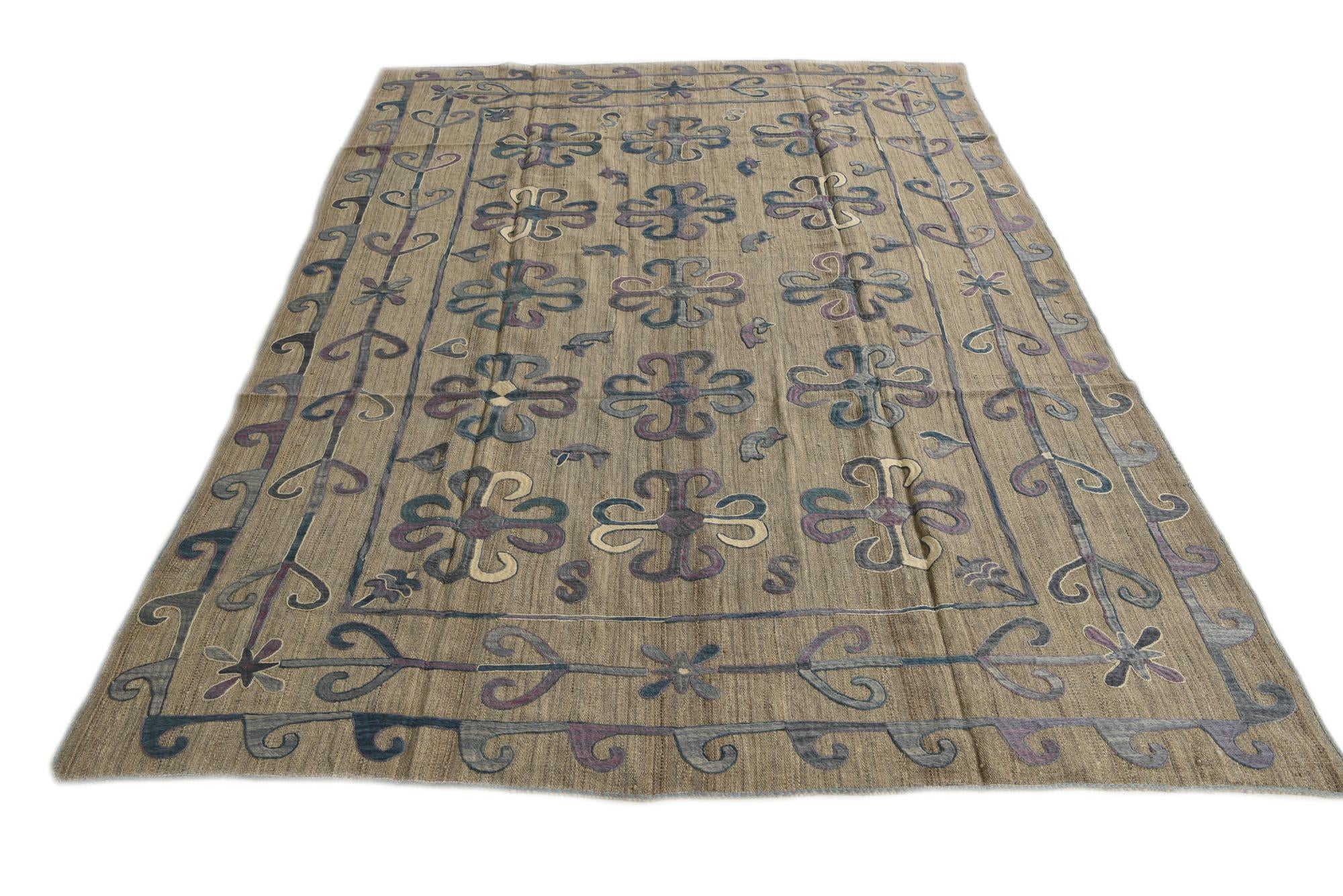 6' 4 x 9' Hand Woven Kilim Suzani Wool Rug