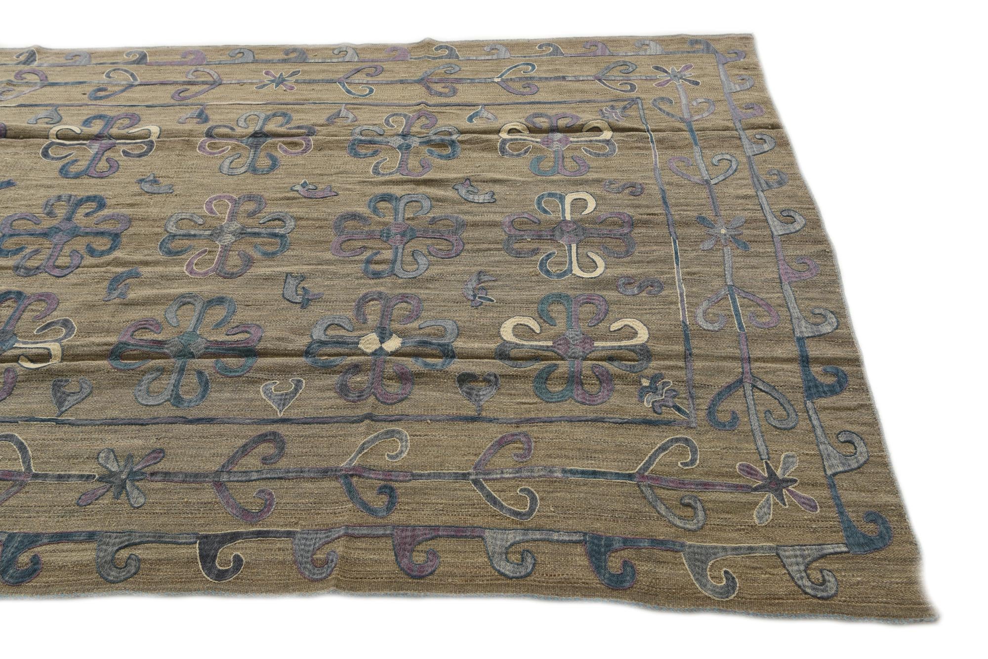 6' 4 x 9' Hand Woven Kilim Suzani Wool Rug
