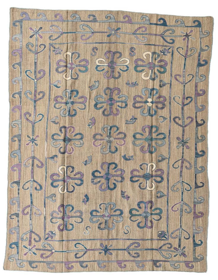Detail image of 6' 4 x 9' Hand Woven Kilim Suzani Wool Rug
