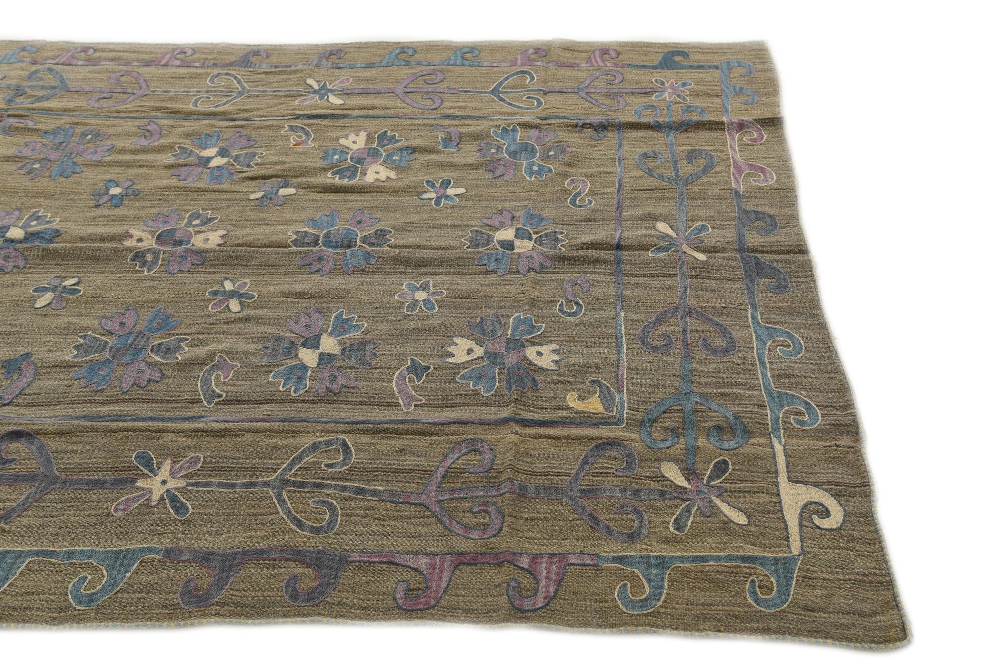 5' 7 x 7' Hand Woven Kilim Suzani Wool Rug