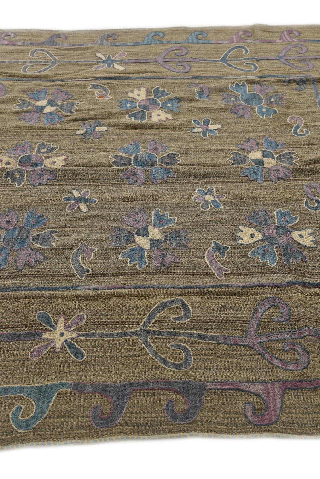 5' 7 x 7' Hand Woven Kilim Suzani Wool Rug