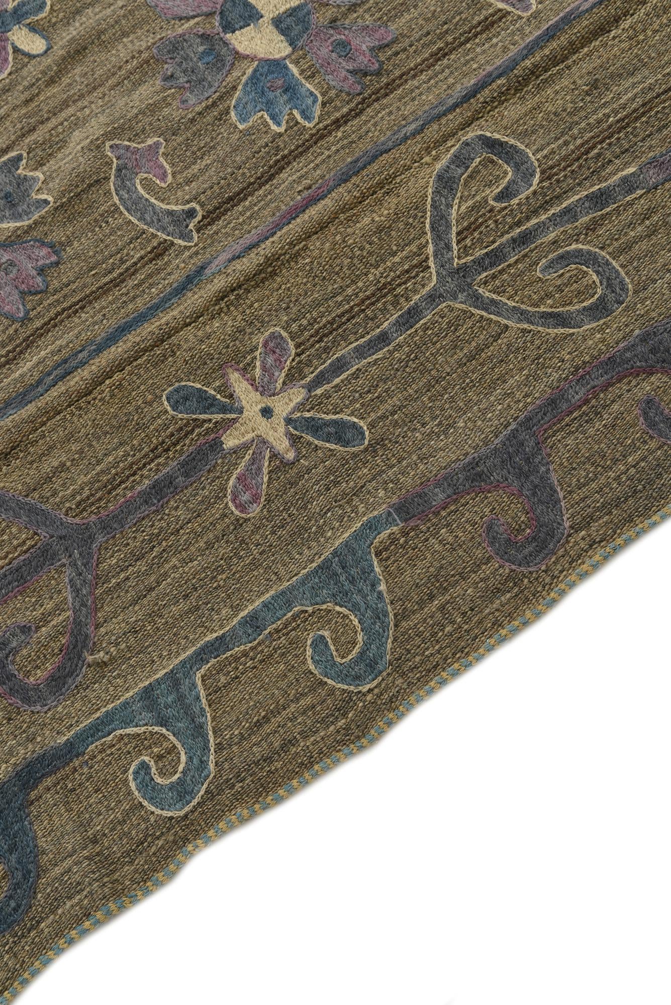 5' 7 x 7' Hand Woven Kilim Suzani Wool Rug