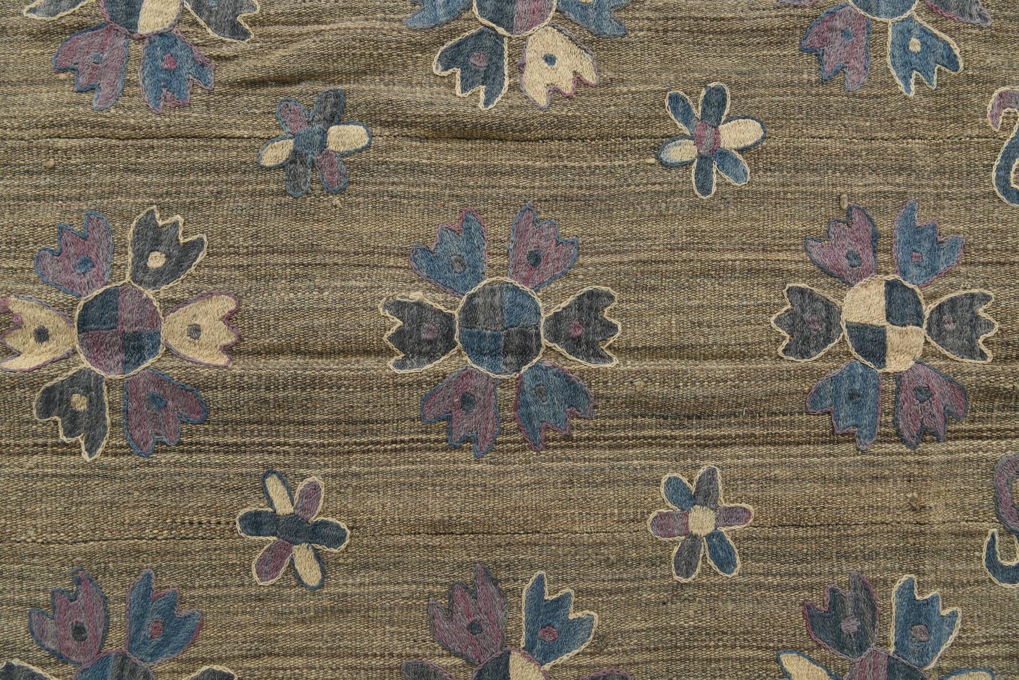 5' 7 x 7' Hand Woven Kilim Suzani Wool Rug