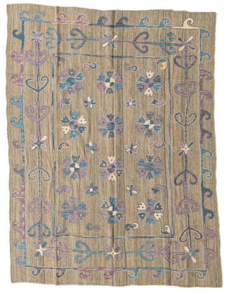 Detail image of 5' 7 x 7' Hand Woven Kilim Suzani Wool Rug