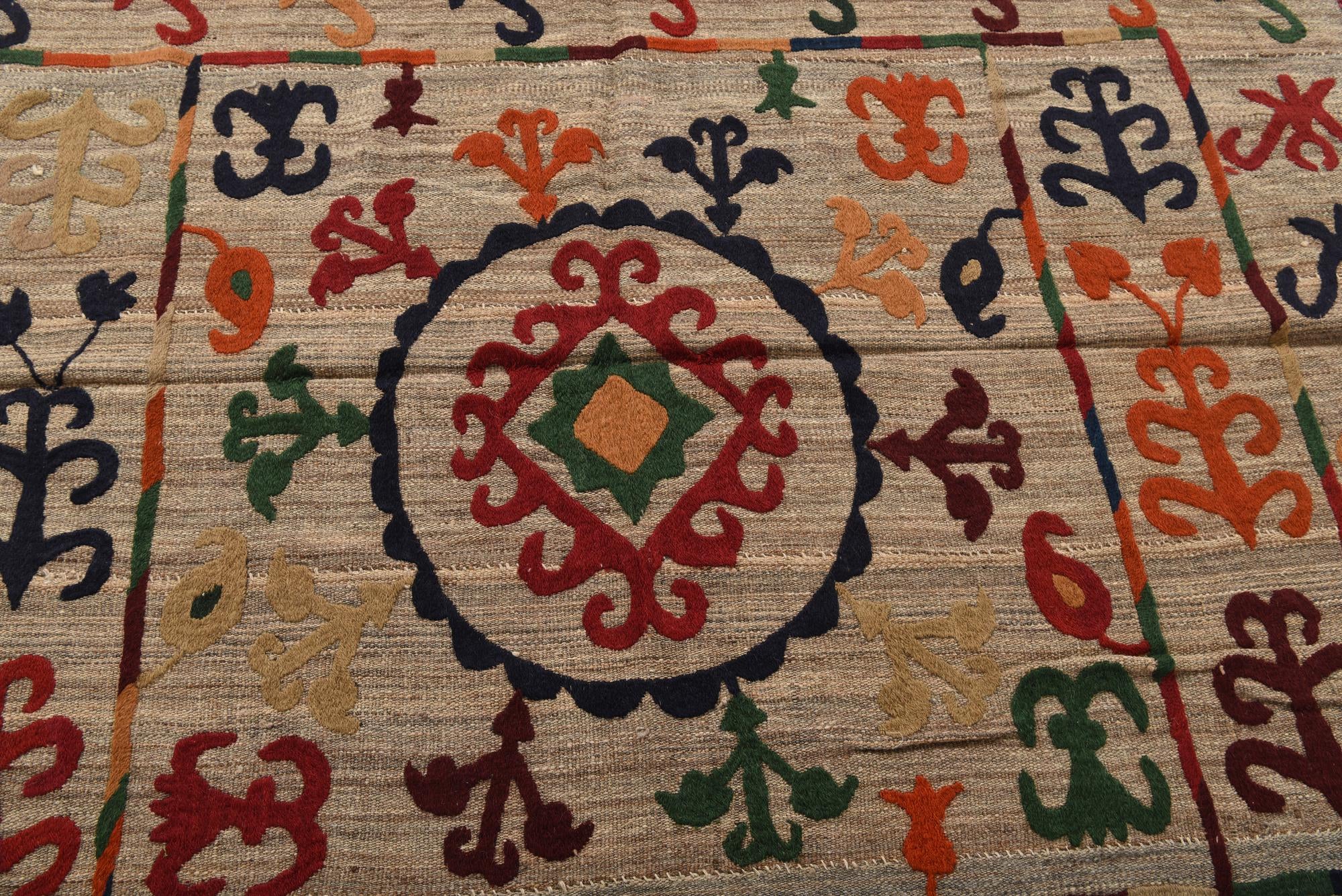 4' 8 x 6' 5 Hand Woven Kilim Suzani Wool Rug