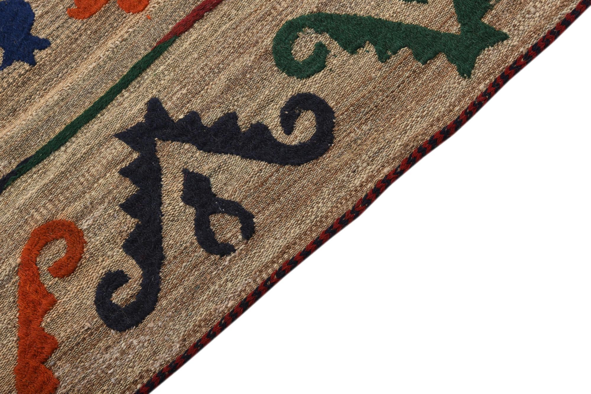4' 11 x 6' 4 Hand Woven Kilim Suzani Wool Rug
