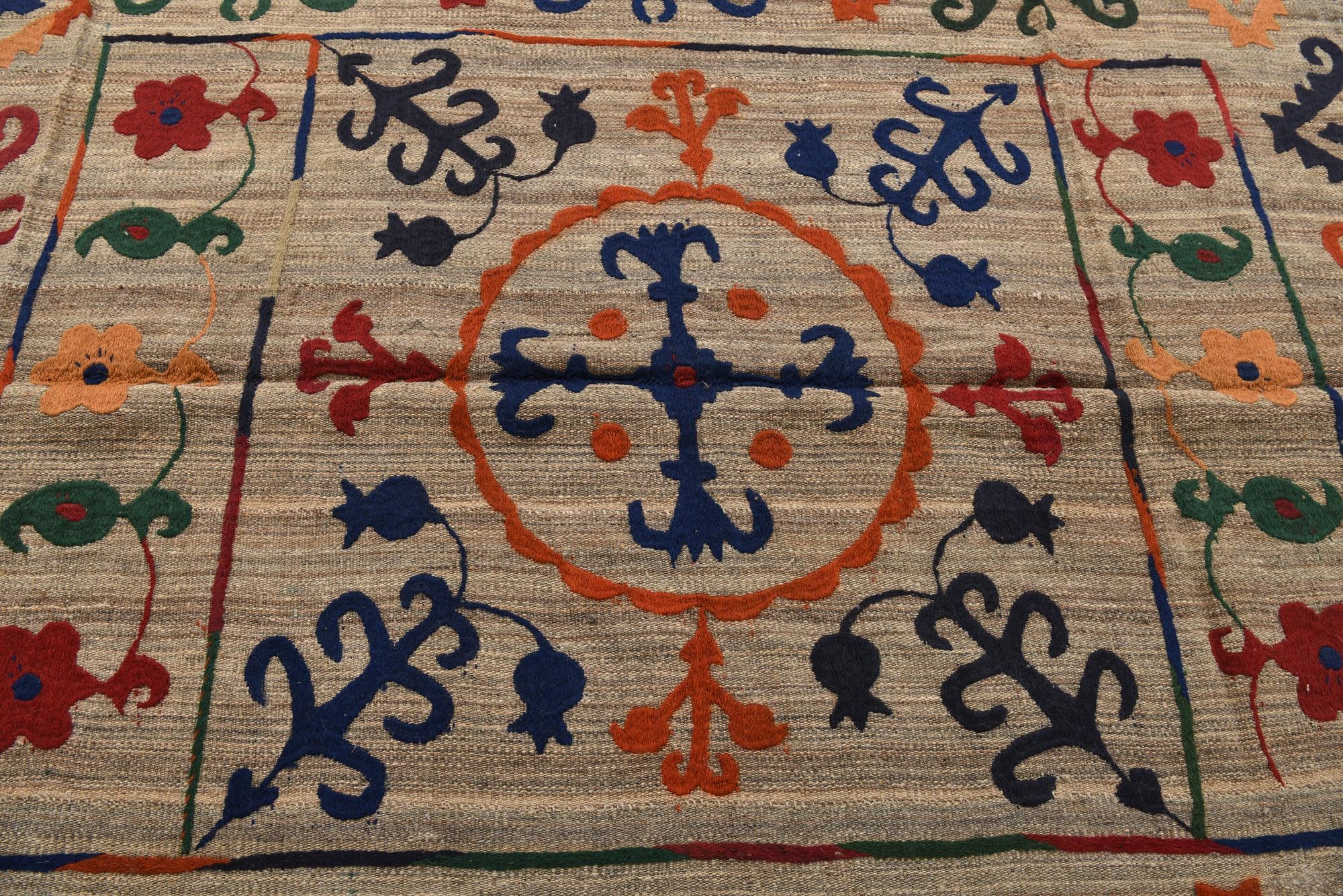 4' 11 x 6' 4 Hand Woven Kilim Suzani Wool Rug