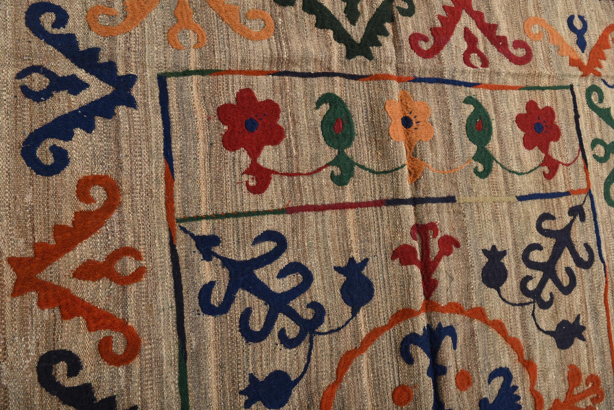 4' 11 x 6' 4 Hand Woven Kilim Suzani Wool Rug