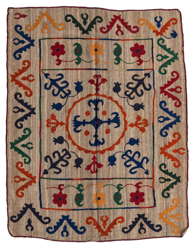 Detail image of 4' 11 x 6' 4 Hand Woven Kilim Suzani Wool Rug