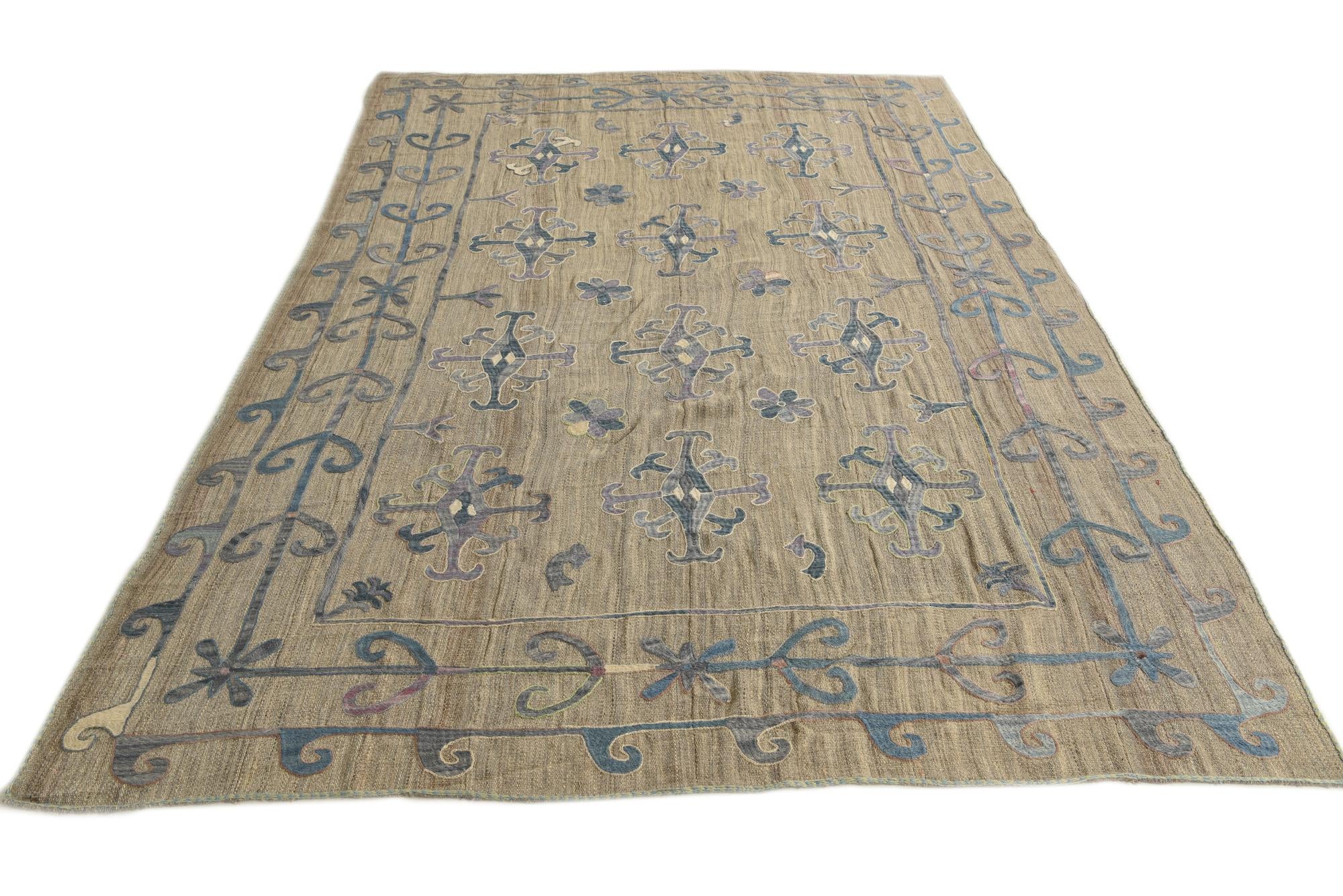 6' 3 x 9' Hand Woven Kilim Suzani Wool Rug
