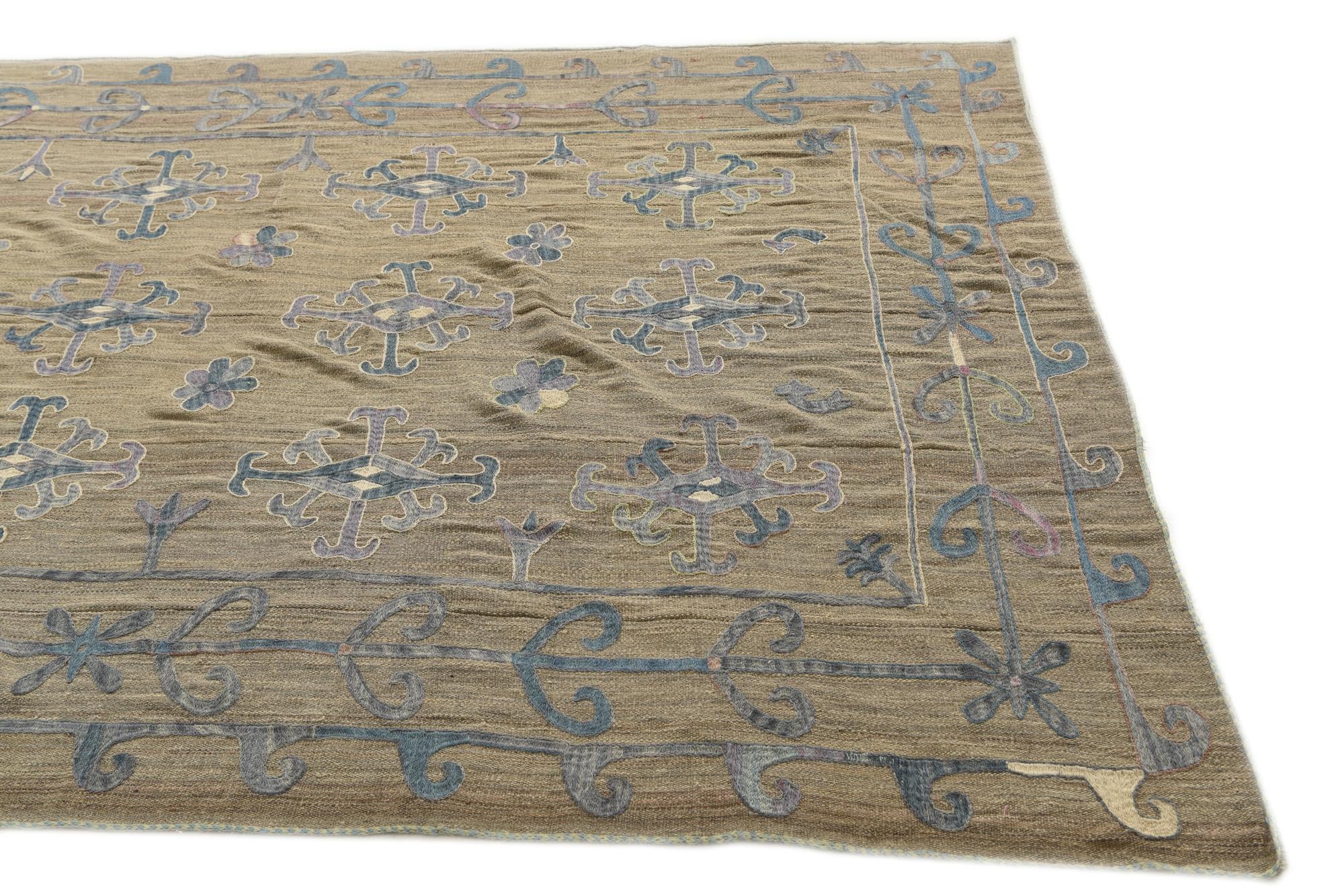 6' 3 x 9' Hand Woven Kilim Suzani Wool Rug