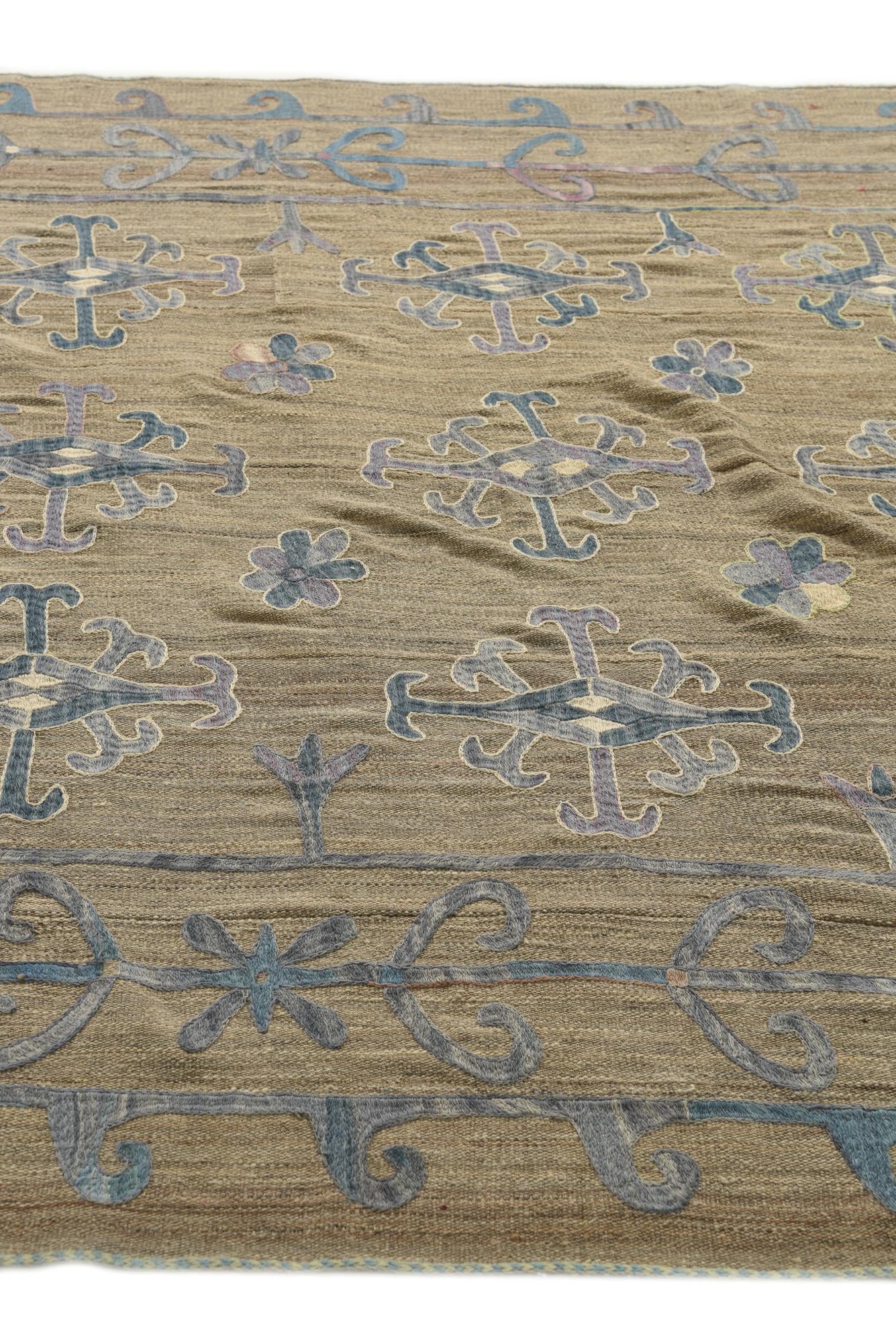 6' 3 x 9' Hand Woven Kilim Suzani Wool Rug