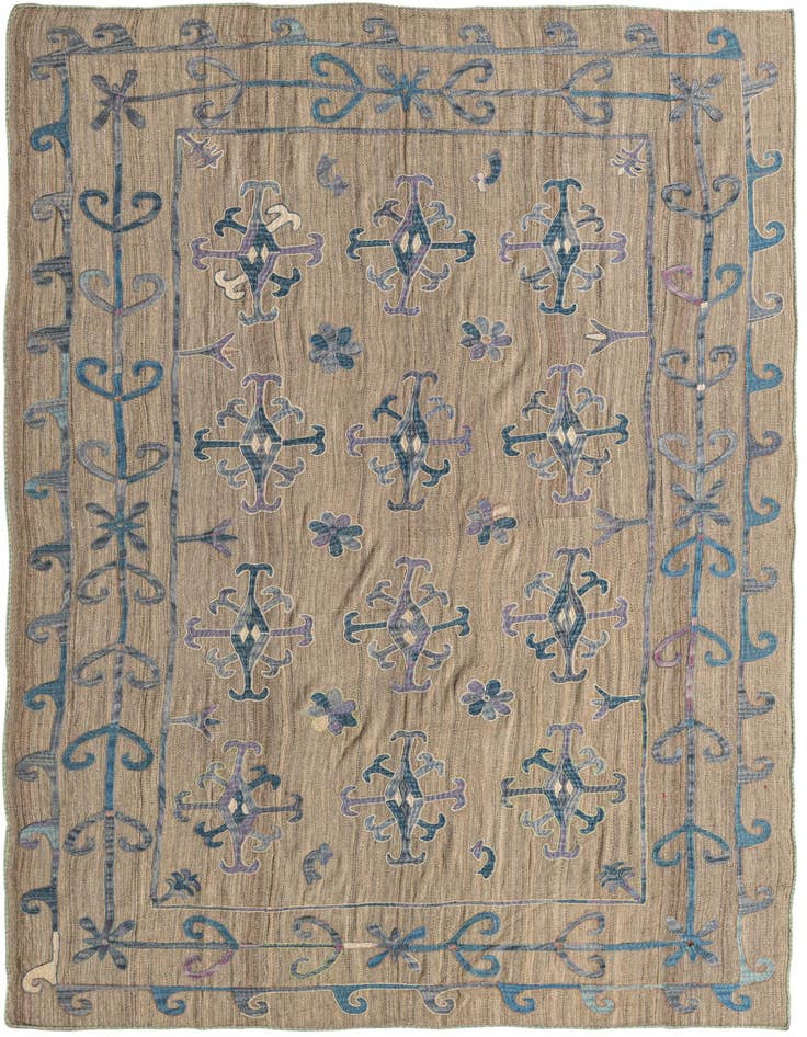 Detail image of 6' 3 x 9' Hand Woven Kilim Suzani Wool Rug