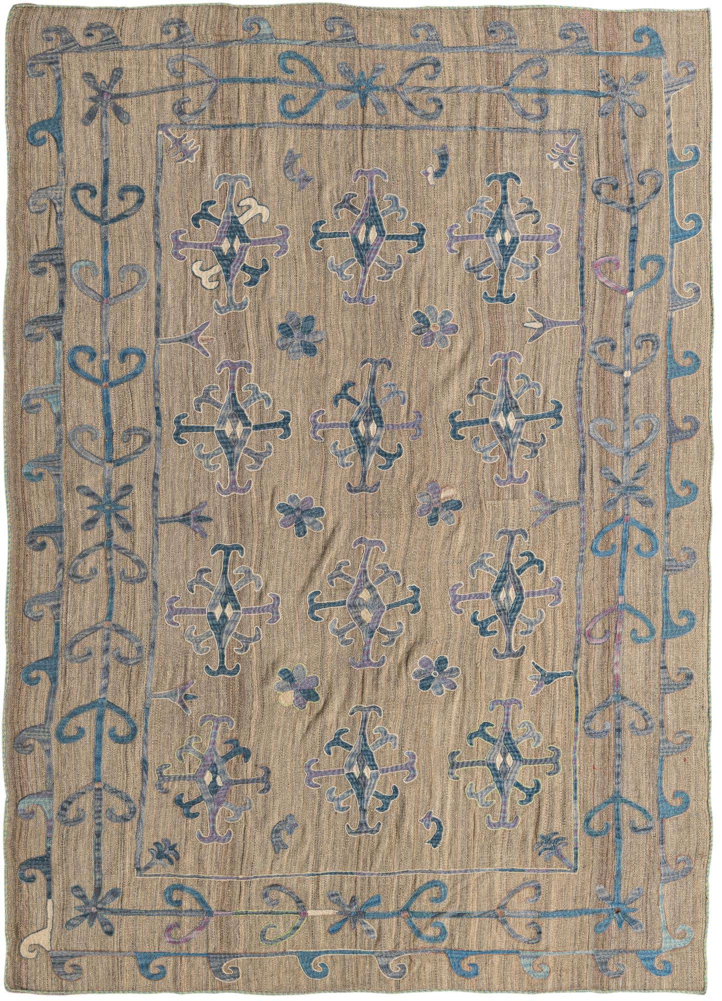6' 3 x 9' Hand Woven Kilim Suzani Wool Rug