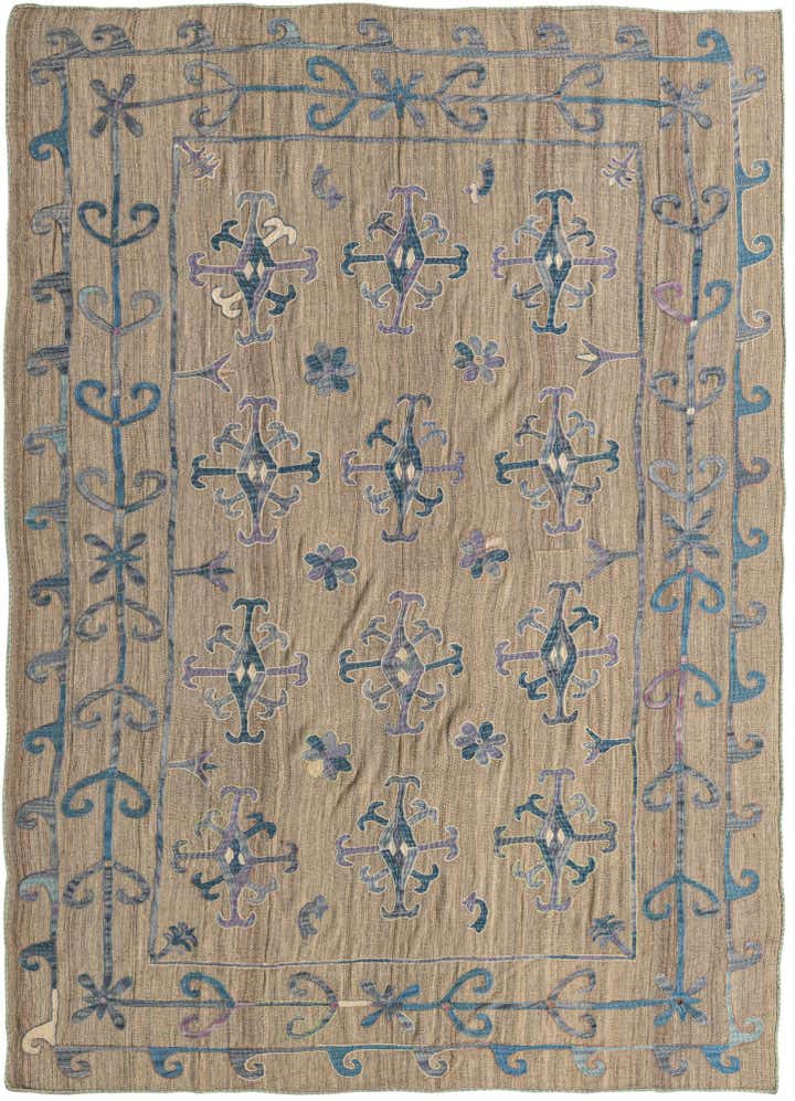 6' 3 x 9' Hand Woven Kilim Suzani Wool Rug