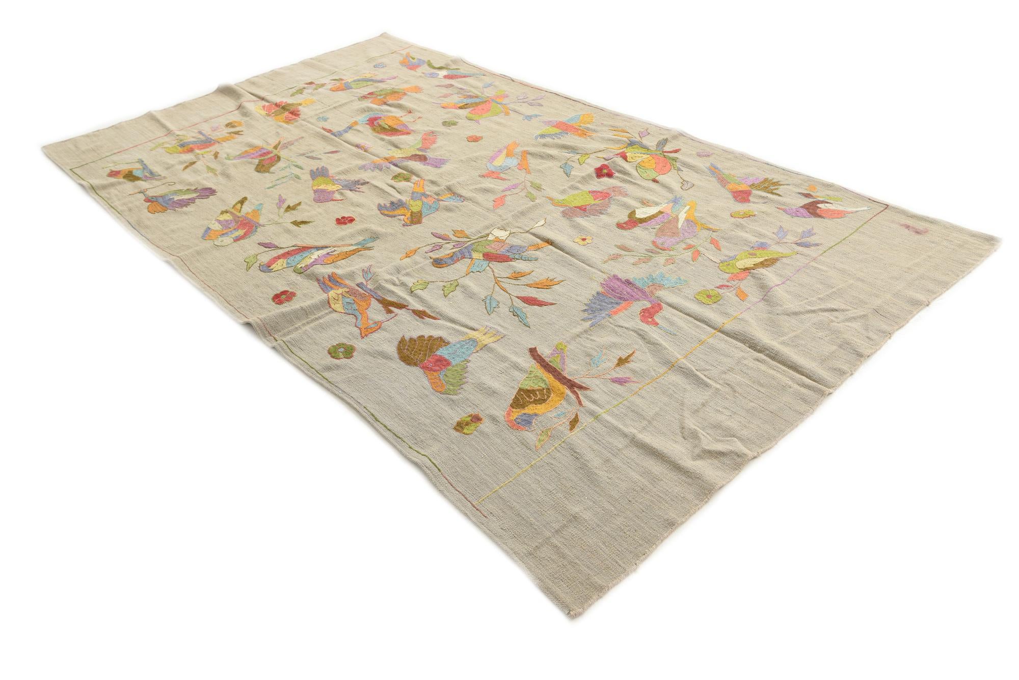 5' 8 x 9' 9 Hand Woven Kilim Suzani Wool Rug