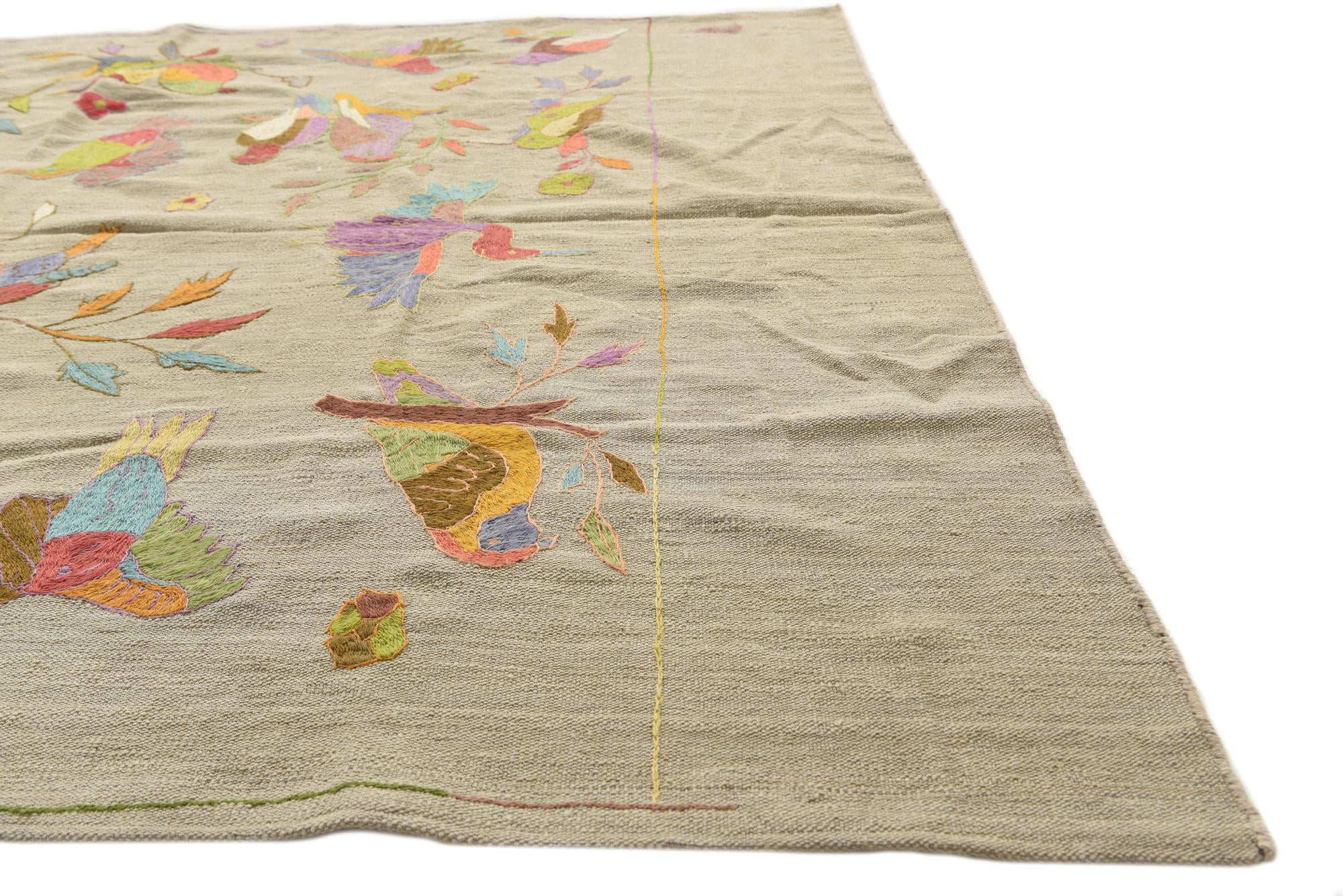 5' 8 x 9' 9 Hand Woven Kilim Suzani Wool Rug
