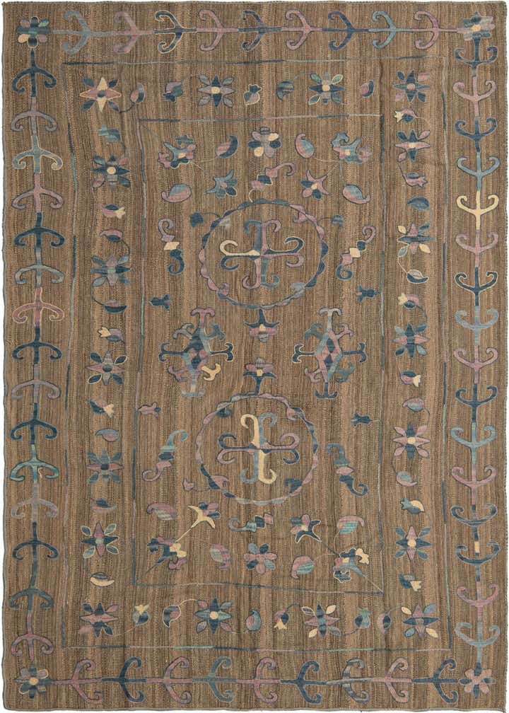 6' 6 x 9' 6 Hand Knotted Kilim Suzani Wool Rug