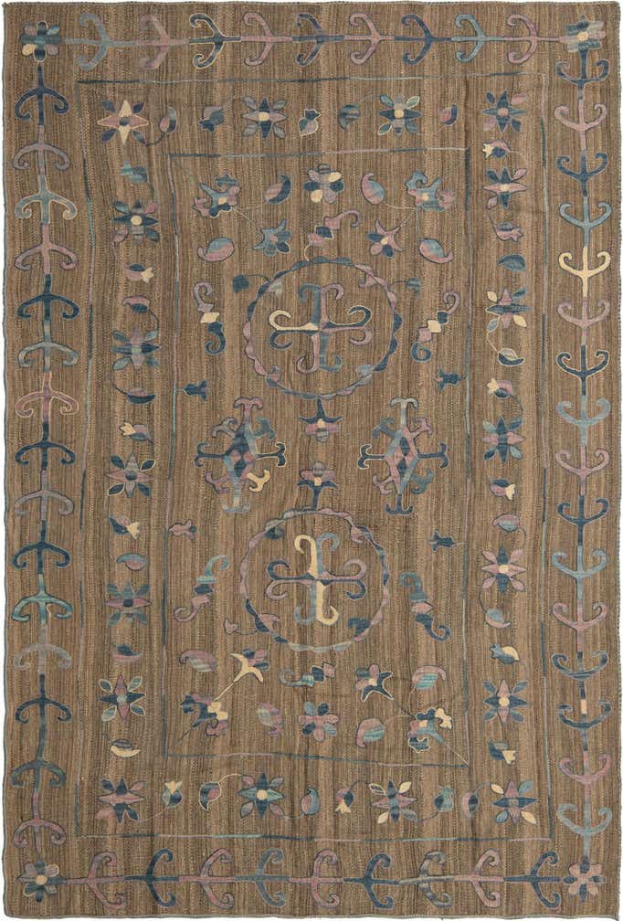 6' 6 x 9' 6 Hand Knotted Kilim Suzani Wool Rug
