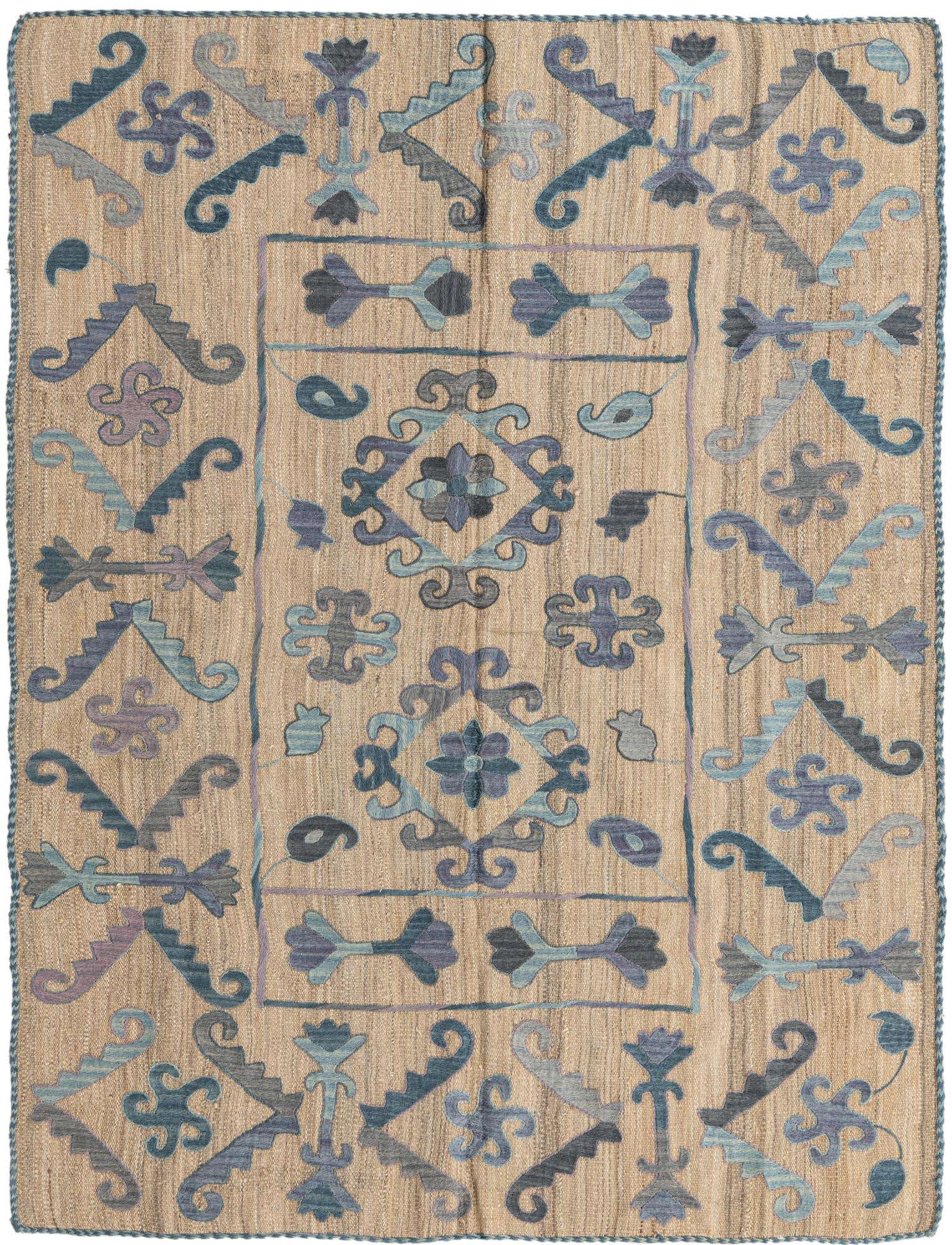 5' x 6' 3 Hand Woven Kilim Suzani Wool Rug