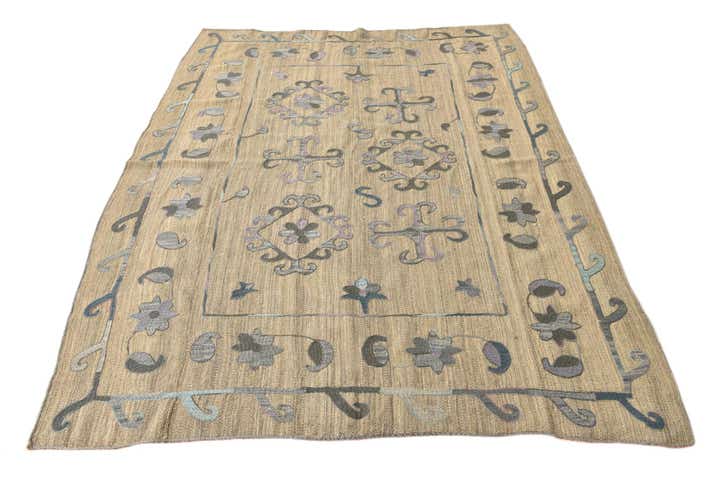 5' 10 x 7' 6 Hand Woven Kilim Suzani Wool Rug