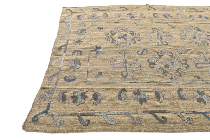 5' 10 x 7' 6 Hand Woven Kilim Suzani Wool Rug