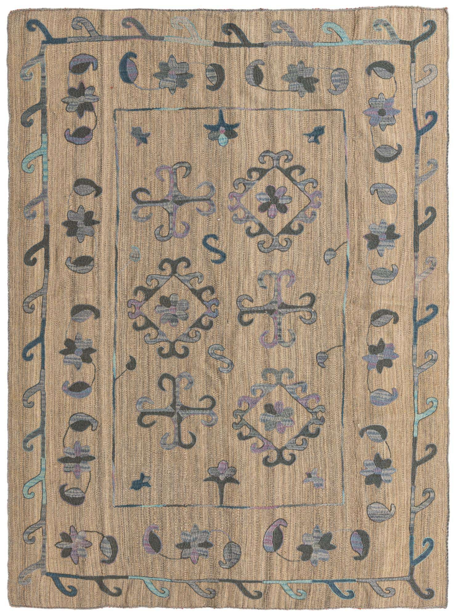 5' 10 x 7' 6 Hand Woven Kilim Suzani Wool Rug