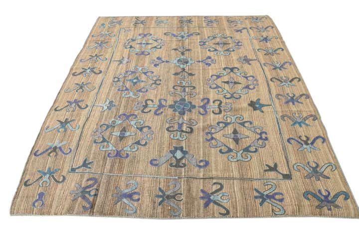 6' 2 x 7' Hand Woven Kilim Suzani Wool Rug