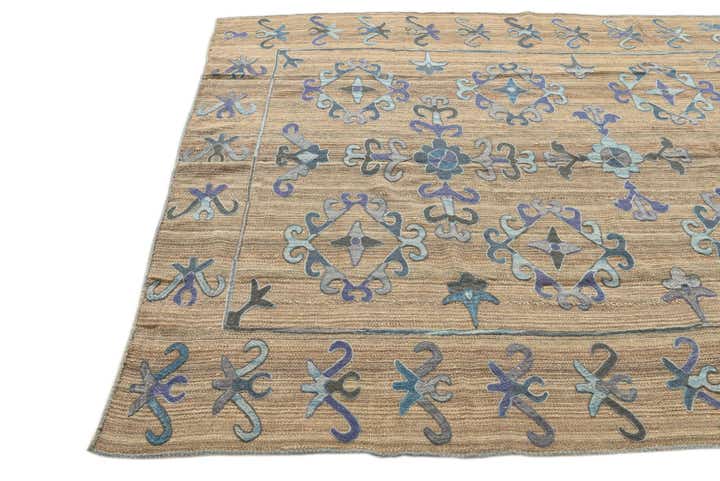 6' 2 x 7' Hand Woven Kilim Suzani Wool Rug
