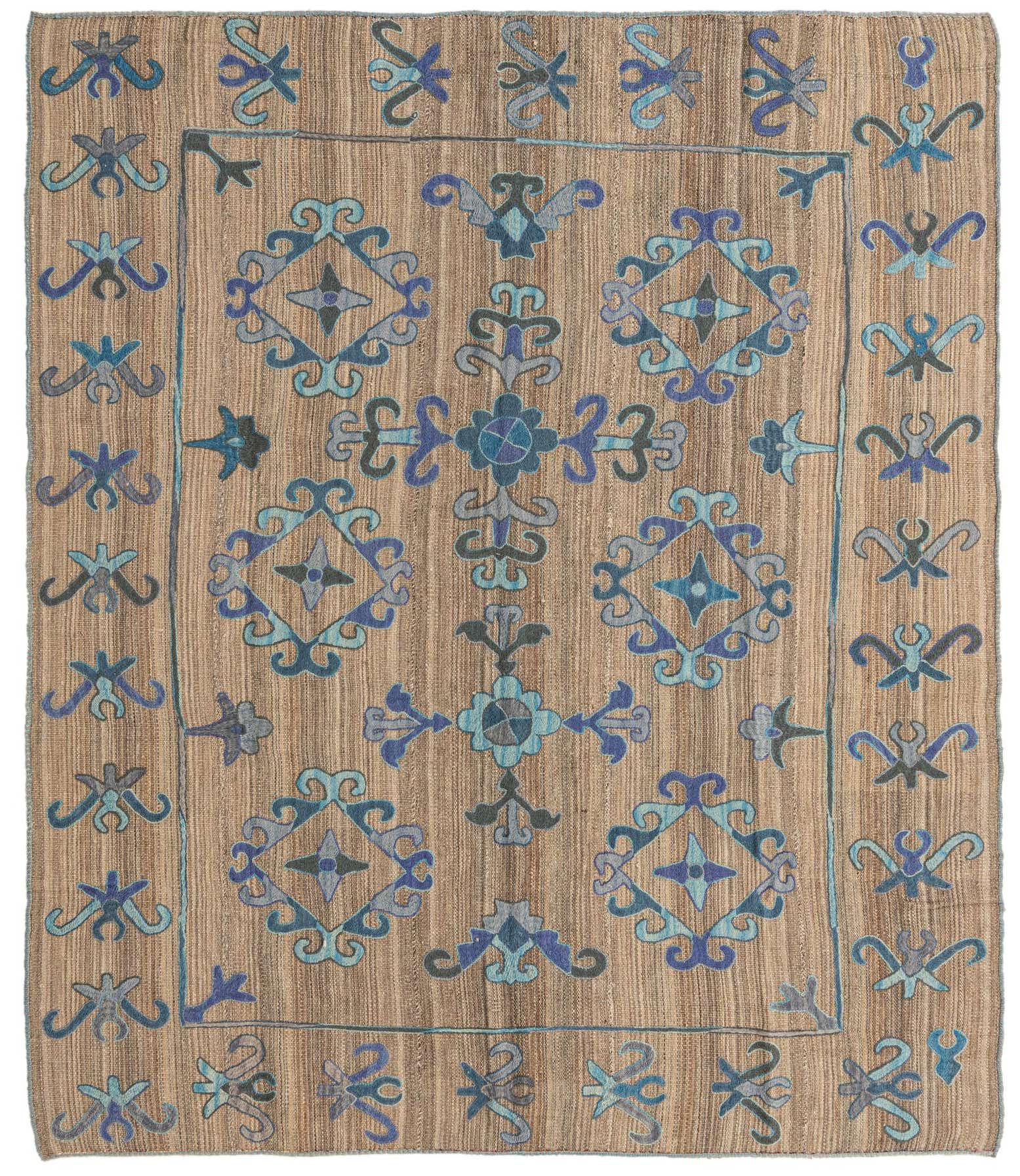 6' 2 x 7' Hand Woven Kilim Suzani Wool Rug