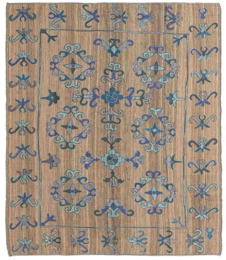 6' 2 x 7' Hand Woven Kilim Suzani Wool Rug