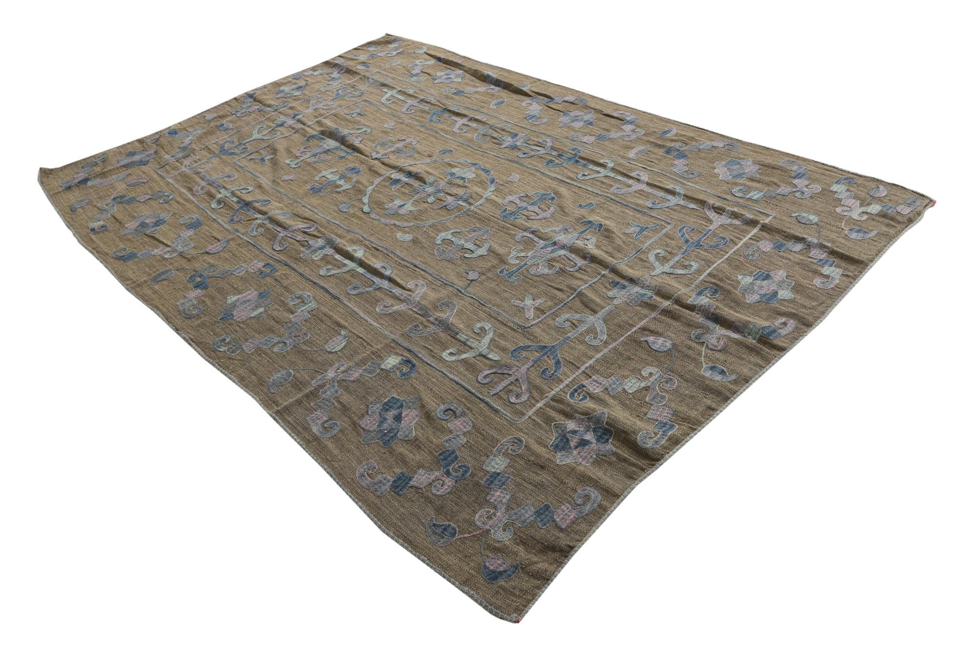 6' 5 x 9' Hand Woven Kilim Suzani Wool Rug