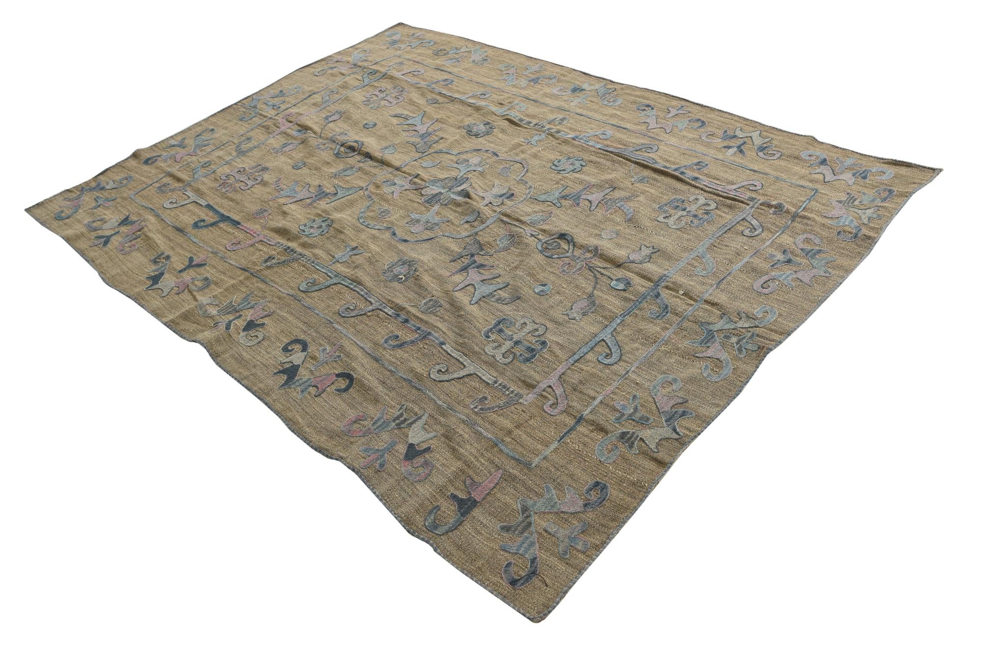 5' 10 x 7' 7 Hand Woven Kilim Suzani Wool Rug