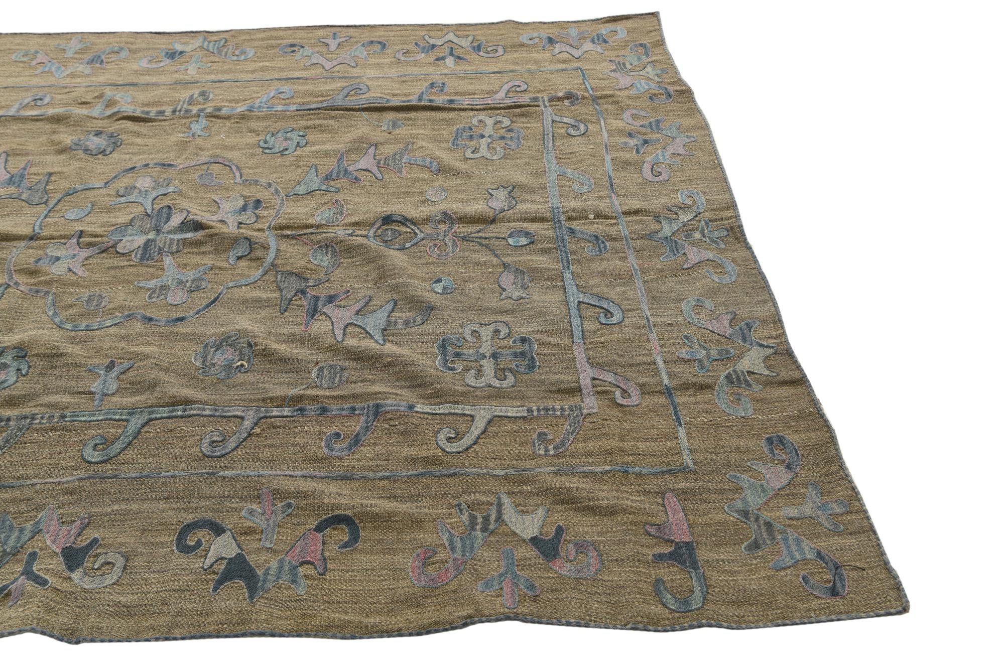 5' 10 x 7' 7 Hand Woven Kilim Suzani Wool Rug
