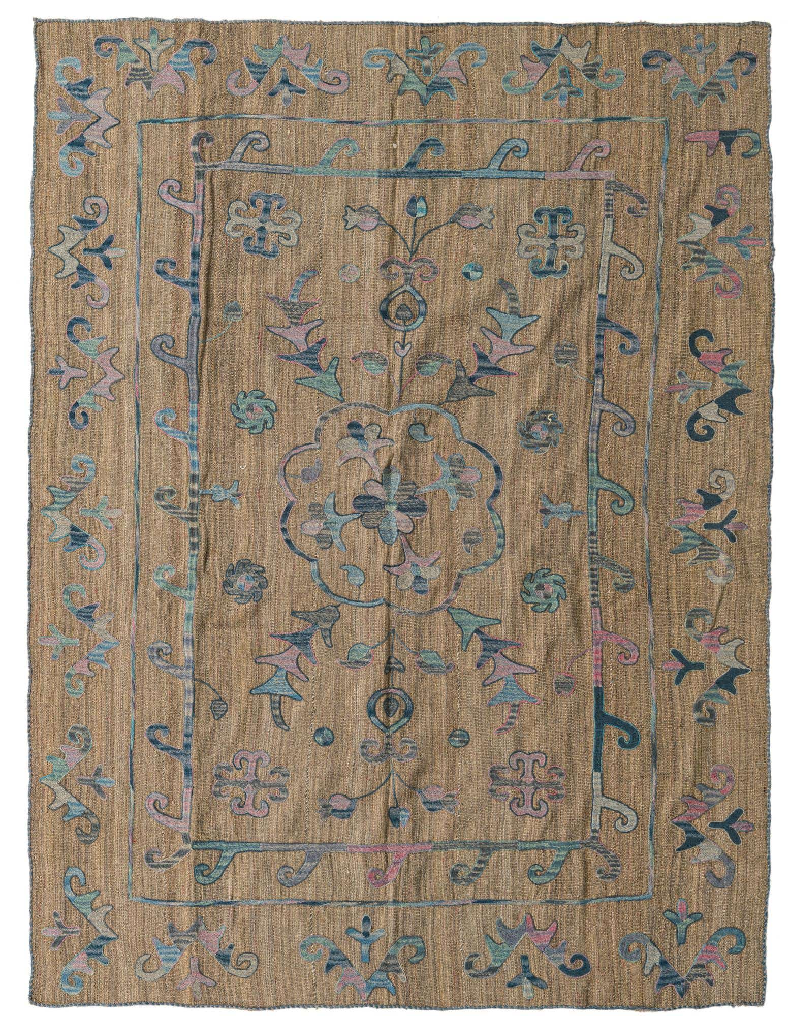 5' 10 x 7' 7 Hand Woven Kilim Suzani Wool Rug