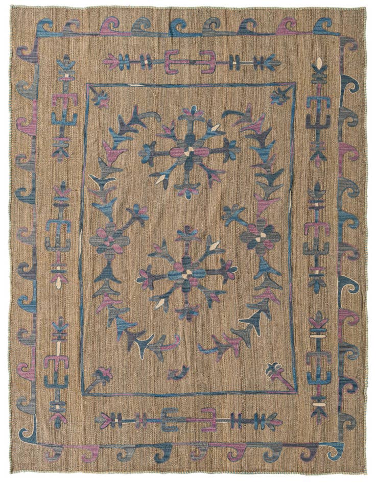 Detail image of 5' 9 x 7' Hand Woven Kilim Suzani Wool Rug