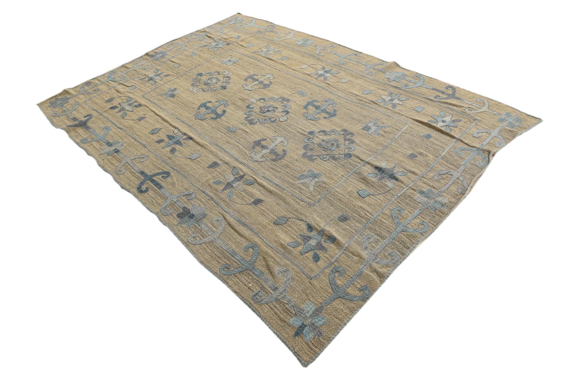 5' 6 x 7' 5 Hand Woven Kilim Suzani Wool Rug