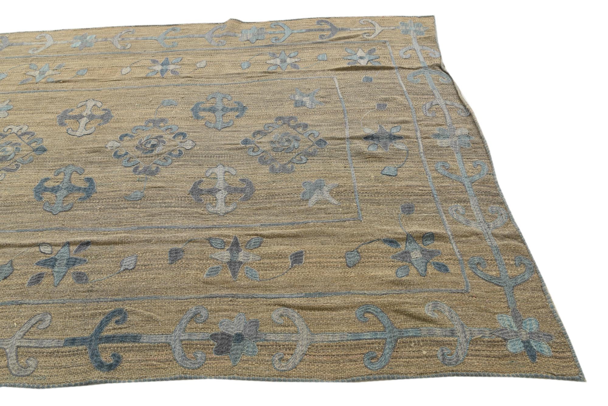 5' 6 x 7' 5 Hand Woven Kilim Suzani Wool Rug