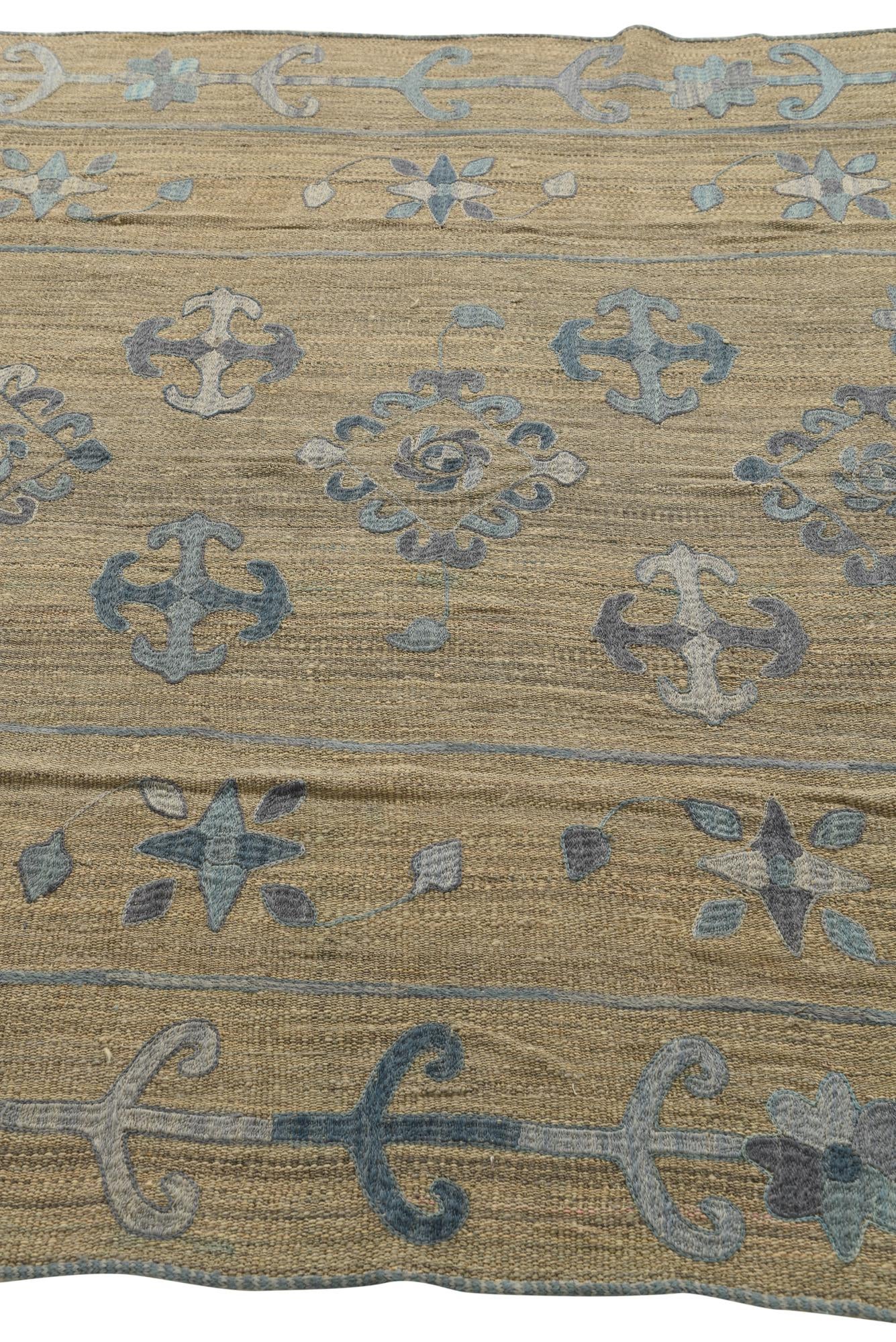 5' 6 x 7' 5 Hand Woven Kilim Suzani Wool Rug