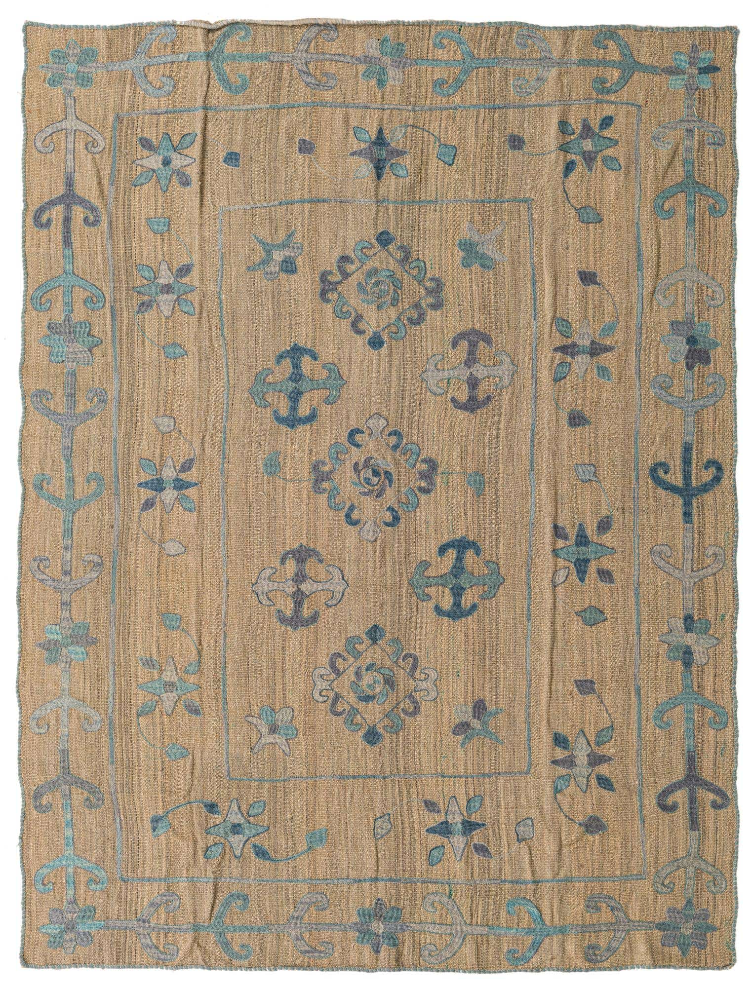 5' 6 x 7' 5 Hand Woven Kilim Suzani Wool Rug