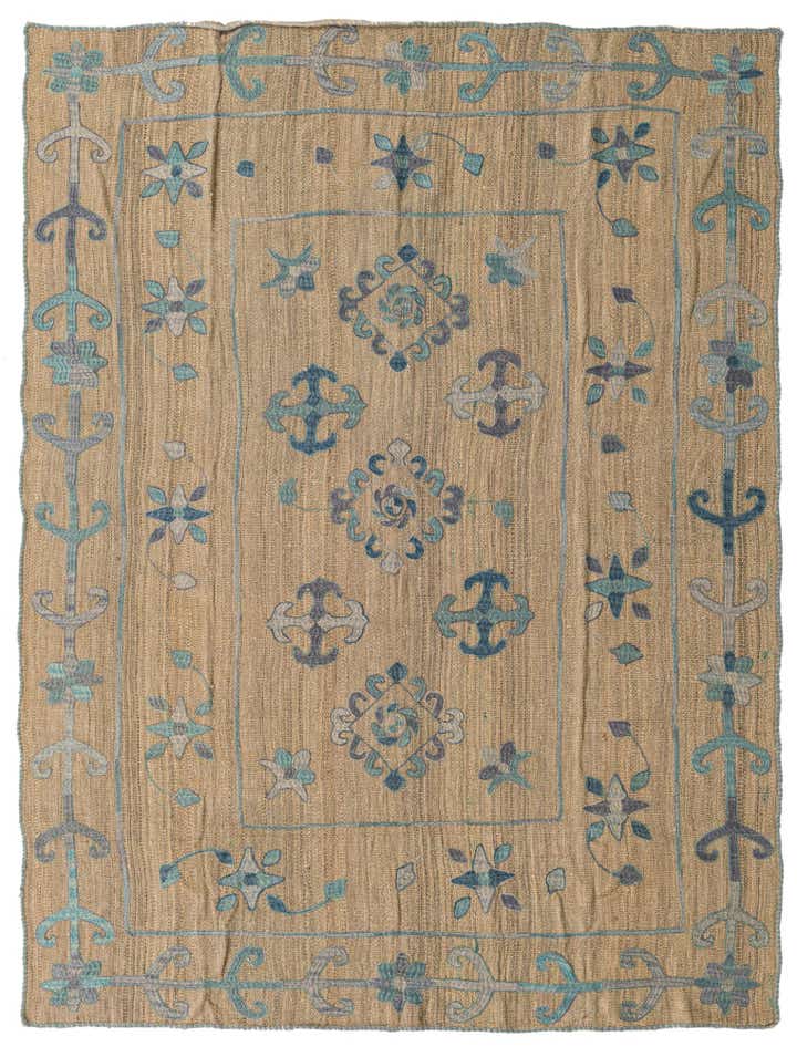 5' 6 x 7' 5 Hand Woven Kilim Suzani Wool Rug