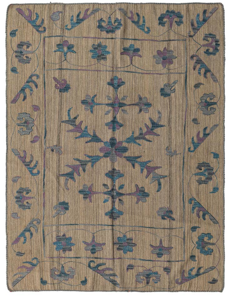Detail image of 4' 10 x 6' 7 Hand Woven Kilim Suzani Wool Rug