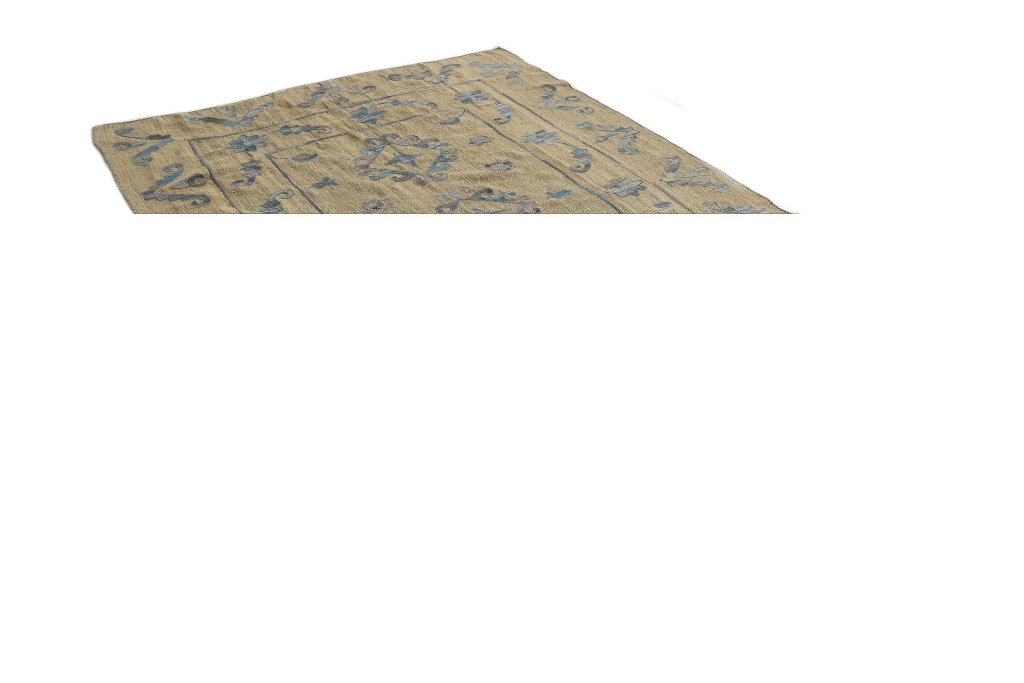 5' 10 x 7' 4 Hand Woven Kilim Suzani Wool Rug
